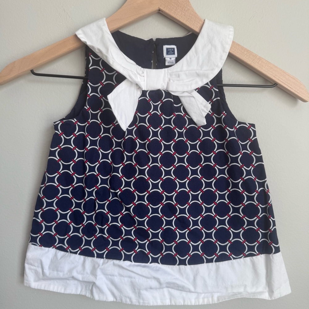 Janie and Jack Girls size 5 Navy White Red Sleeveless Top Nautical Preppy